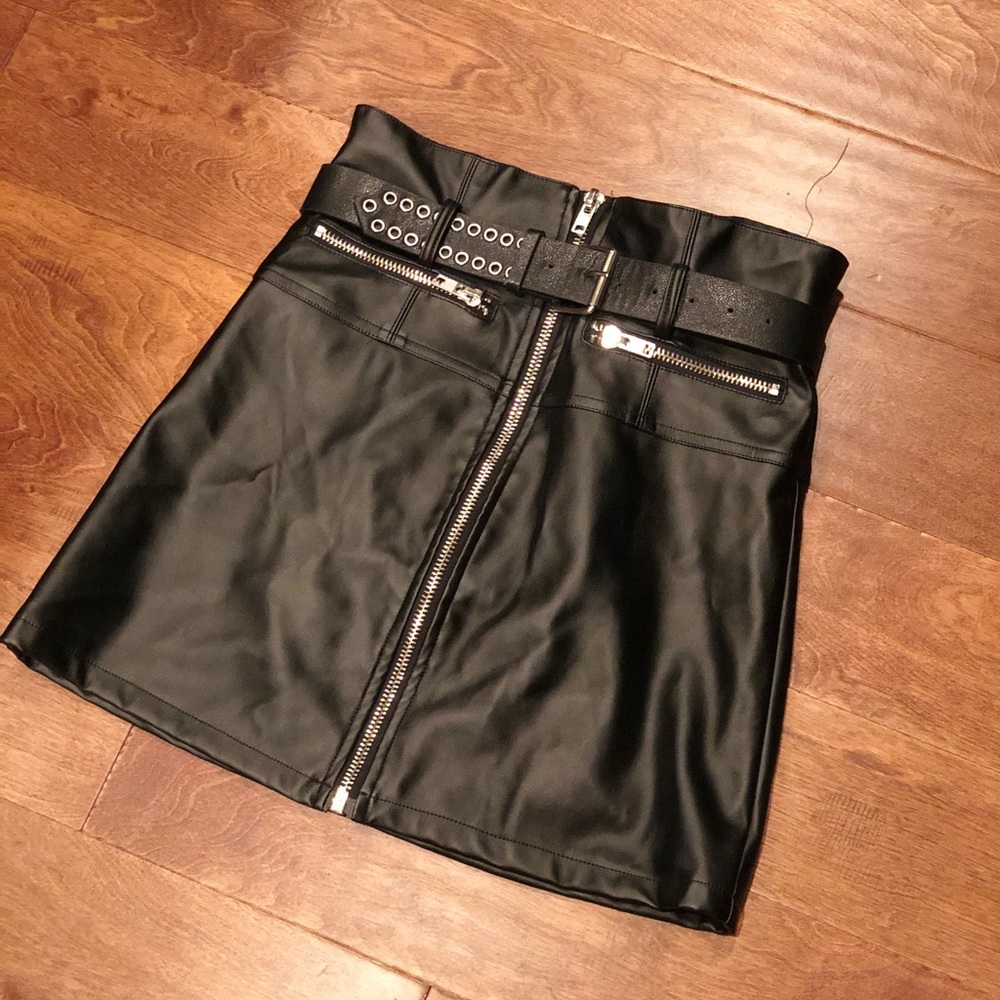 High waisted Black Leather Skirt